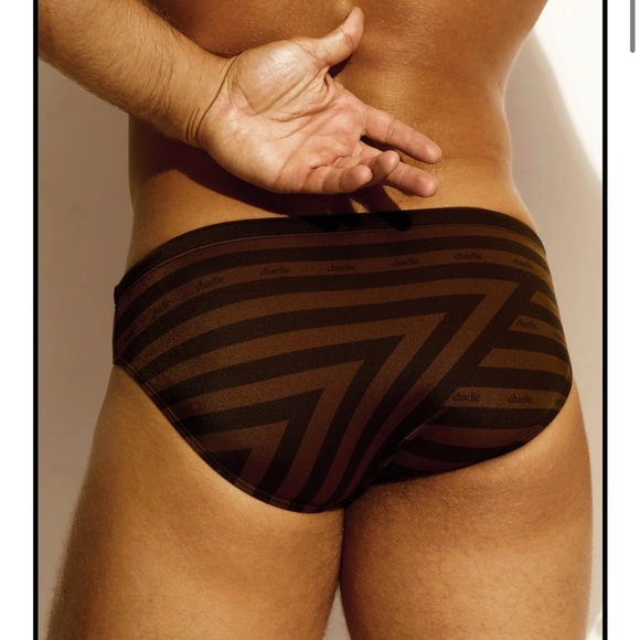 Charlie by MZ Lifeguard Swim Brief Size Medium New Espresso Icon Stripe - Picture 2 of 10